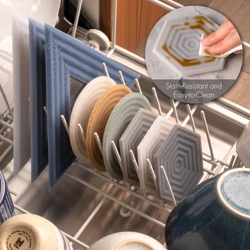 Vista 8 de Posavasos de silicona extra gruesas LINE+ARC (como se ve en NYTimes WireCutter) Impermeables, antimanchas, resistentes al calor, aptos para Arcilla