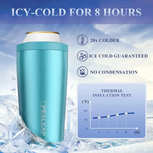 Vista 3 de Enfriador de latas delgado aislado 4 en 1 para latas de 12 oz y botellas de cerveza - Mantiene frío por 8 horas, fácil de sostener - Soporte