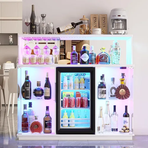 Vista 10 de 47" Coffee Bar Cabinet with RGB LED Lights and Wine Storage White