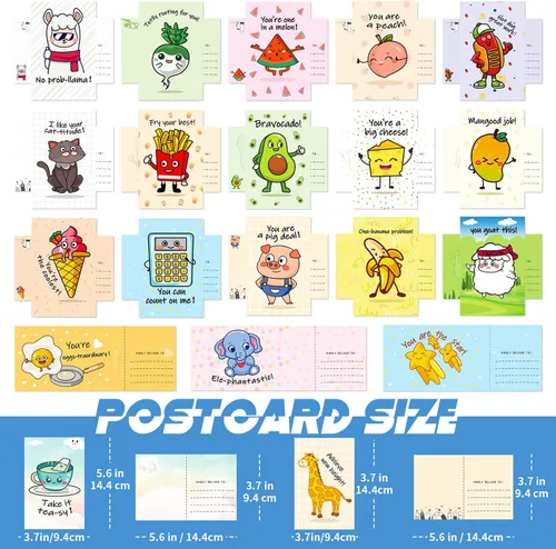Vista 2 de 40 hojas divertidas tarjetas de juegos de palabras, paquete de postales a granel Thinking of You para niños, estudiantes, amigos, profesores, saluda