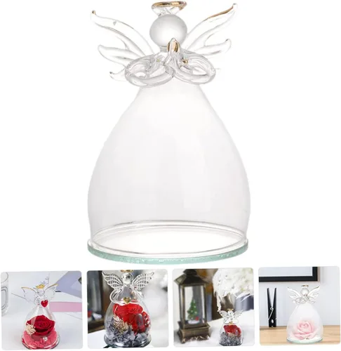 Vista 8 de Cúpula de cristal, 4 unidades, cubierta de cristal de ángel, decoración de Navidad, mini jarrones para flores, cupcakes, cloche, pantalla