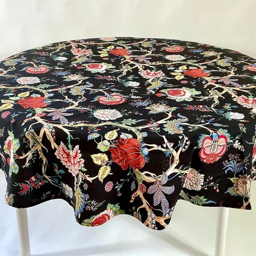 Vista 7 de Amelie Michel Mantel de algodón francés de lujo con estampado floral Ceylan, negro negro negro Tela lavable a máquina fabricada en Francia
