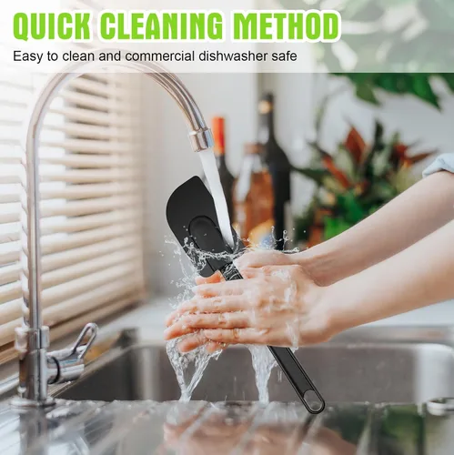 Vista 5 de Meekoo 5 espátulas de goma de 10 pulgadas, espátula de silicona resistente Negro