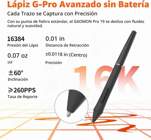 Vista 2 de GAOMON Tableta de dibujo Pro 19 con pantalla, 18.4" 4K UHD, presión de lápiz 16384