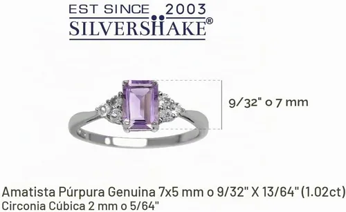 Vista 4 de Silvershake - Anillo de compromiso de plata de ley 925 con piedra natal de nacimiento con forma de octágono, 7 x 5 mm, chapado en oro blanco