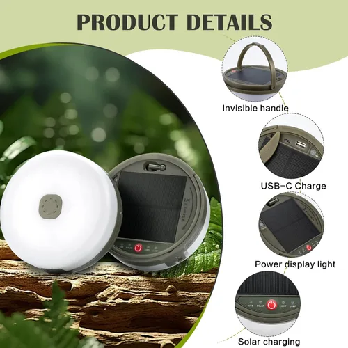 Vista 4 de Cadena de luces solares para campamento, 4 en 1, cadena de luces para acampar al aire libre (39.4 pies) con 8 modos de iluminación, funciona