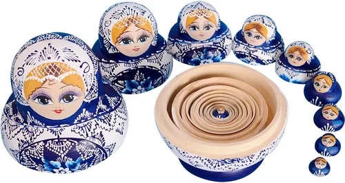 Vista 3 de Muñecas rusas de anidación para niños, muñeca Matryoshka 10 piezas hechas a mano