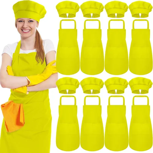 Vista 10 de SATINIOR Juego de 8 delantales de chef, sombrero de chef ajustable y delantal con bolsillos para adultos, mujeres y hombres cocineros