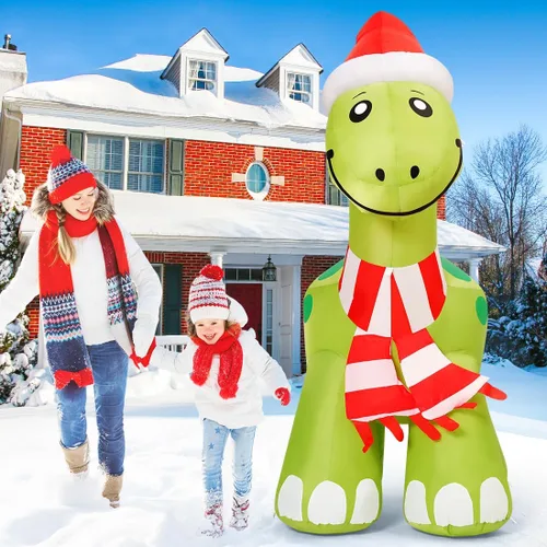 Vista 4 de COMIN Inflables de Navidad de 6.2 pies para decoración al aire libre, dinosaurio inflable con LED integrados para Navidad, interiores y exteriores
