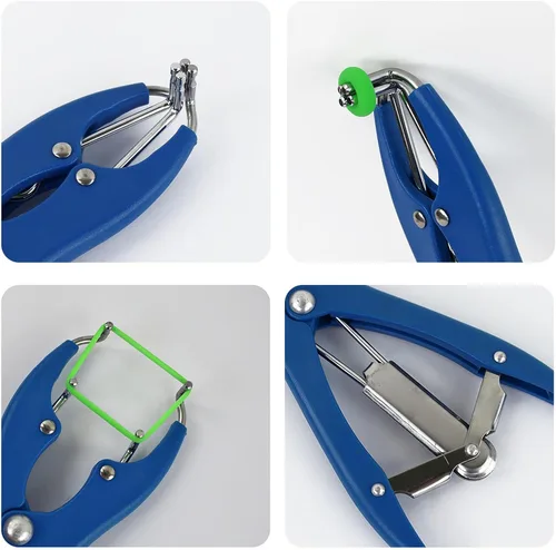 Vista 4 de Kit de bandas de cabra y bandas de ganado con 1 alicates expansor, 100 anillos (azul, naranja y verde)