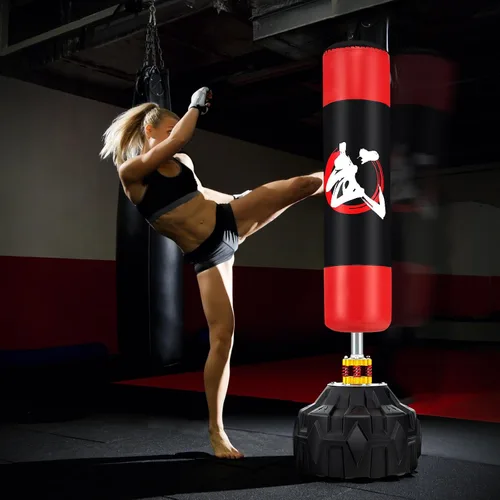 Vista 2 de Goplus Saco de boxeo independiente, bolsa de boxeo pesada de 70 pulgadas con base rellenable, 12 ventosas, amortiguadores, bolsa de kickboxing