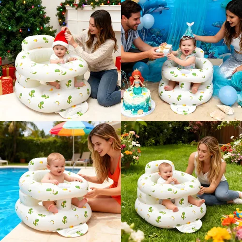 Vista 2 de EXBEPE Asiento de bebé inflable engrosado, asiento de piso para bebés de 3 a 36 meses con bandeja, silla infantil con soporte para sentarse, bomba