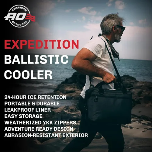 Vista 2 de AO Coolers Expedition - Enfriador suave balístico, aislado, a prueba de fugas y resistente a la abrasión, 12 latas, negro/carbón