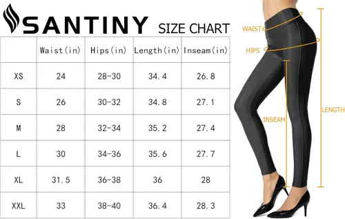 Vista 6 de SANTINY Leggings de piel sintética para mujer, mallas elásticas de cintura alta para mujer