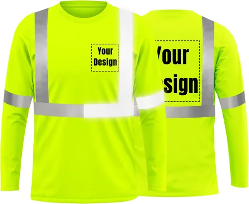 Vista 14 de La alta visibilidad reflexiva de las camisetas de la seguridad del logotipo de encargo Hola Vis de Verde neón