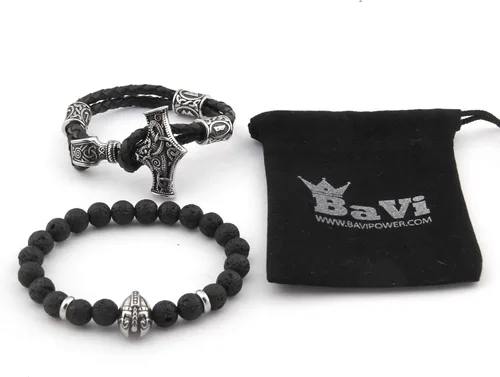 Vista 5 de BAVIPOWER Thor Hammer - Pulsera de cuero nórdico con cuentas de runa vikinga, acero inoxidable, joyería pagana Asatru para hombres y mujeres