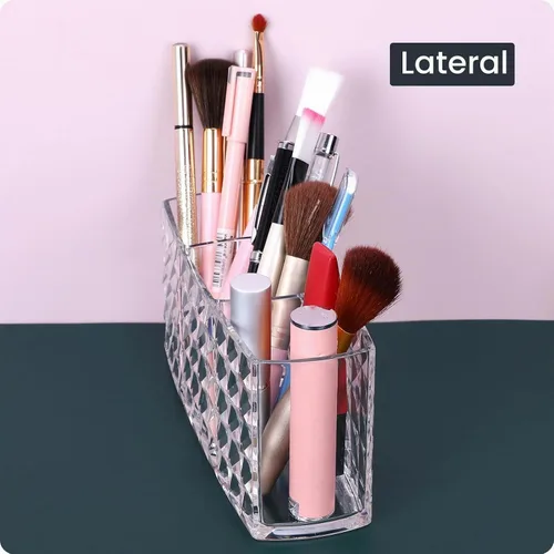 Vista 6 de MOSIKER Soporte para brochas de maquillaje para tocador, acrílico transparente, pequeño, compacto, delineador de labios, delineador de labios