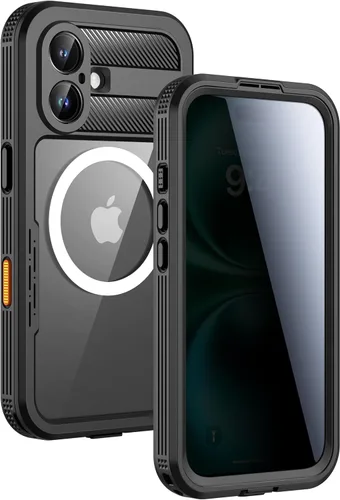 Vista 38 de Lanhiem Funda magnética impermeable para iPhone 16, protector de pantalla de privacidad integrado, compatible con MagSafe, funda antiespía de cuerpo