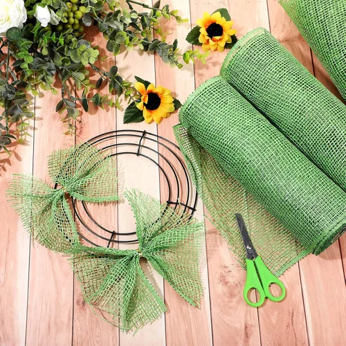 Vista 5 de 3 rollos de malla decorativa de arpillera de poli de 10 pulgadas de ancho, rollos de cinta de malla decorativa de poli para envolver, para Verde