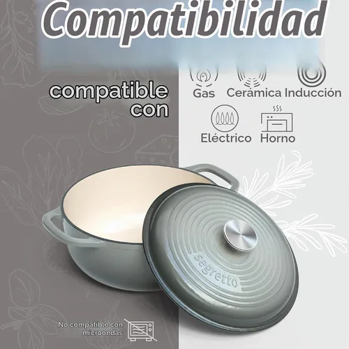 Vista 6 de Segretto Cookware Horno holandés de hierro fundido esmaltado con tapa, 4.57 cuartos de galón, Grigio Scuro (gris degradado) Horno holandés