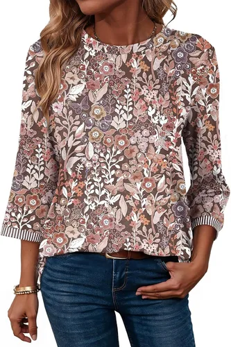 Vista 12 de Dokotoo - Camisas para mujer, ligeras, para verano, otoño, a la moda, manga 3/4, camisetas informales, blusas básicas Negro