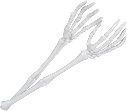 Vista 2 de CLRA - Pinzas de mano de esqueleto, 2 unidades, color blanco y negro, pinzas para ensalada y Halloween en casa, fiesta, cocina, con regalo Aolani