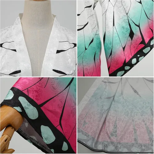 Vista 5 de Shinobu Haori Kimono Cosplay Costume - MIAQIWUYU Anime Kochou Shinobu Kimono Haori Role Cloak Cardigan Headdress Earring