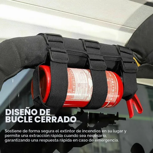 Vista 3 de Soporte para extintor de barra enrollable Ohleats, correa ajustable para extintor de incendios con patrón de bandera americana, accesorios