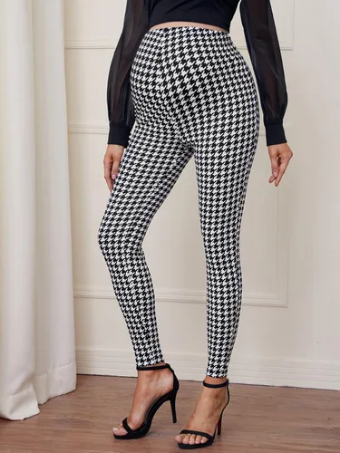 Vista 5 de Floerns Leggings con estampado de pata de gallo para mujer, pantalones ajustados con cintura elástica