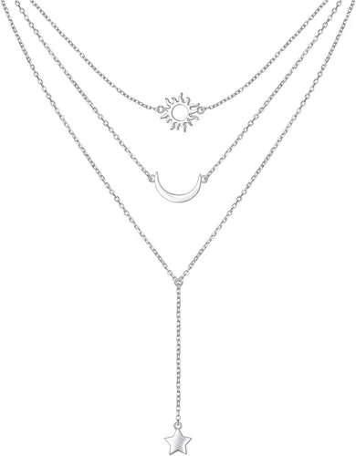 Vista 8 de DAOCHONG Collar con colgante de cadena larga triple multicapa de plata esterlina S925 para mujer