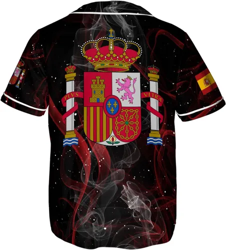 Vista 3 de Podagree - Camiseta de béisbol personalizada de España, bandera española, escudo de armas de España, regalo peruano para hombres y mujeres