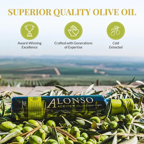 Vista 5 de Alonso, Aceite de Oliva Virgen Extra, Chile, Cosecha 2025, Oro NYIOOC 2025, Regalo, Producción exclusiva, Hemisferio Sur, Fuente única, Granja