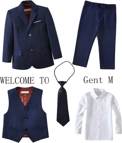 Vista 3 de Boys Suits 5 Pieces Slim Fit Blazer Pants Black Blue Outfit Suit for Wedding Set with Tie