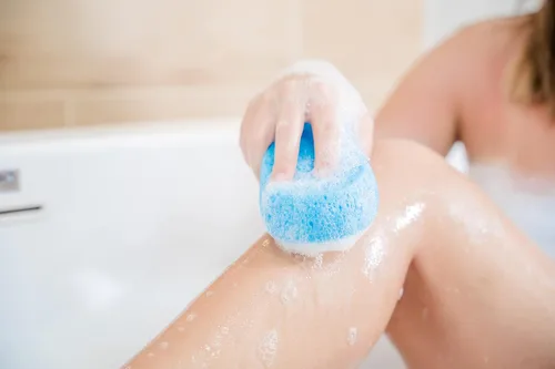 Vista 9 de Esponja corporal para baño y ducha para mujer, hombre, niños, paquete de 4 unidades, MR. Esponja energizante de doble cara de baño relajante masaje