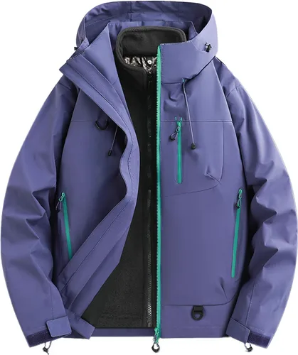 Vista 9 de Abrigos de otoño e invierno 3 en 1 con capucha, chaqueta de esquí de nieve 2026, impermeable, resistente al viento, forro polar, para mujeres y Negro