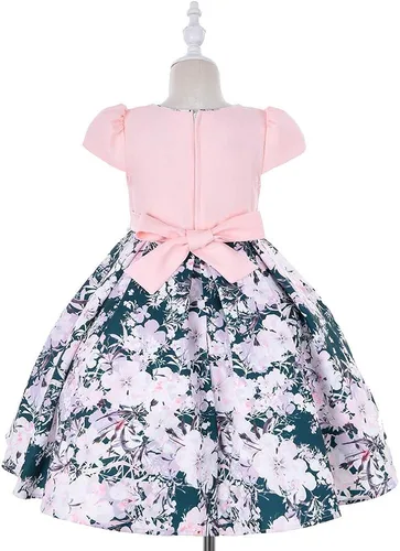 Vista 2 de Cosplay Life Elegante vestido de flores brillantes para niñas, jóvenes adultos, a la moda, con lazo, flores, fiestas de niños, festivales de 5 a 9