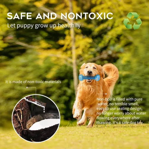 Vista 3 de Juguete de dentición congelable para cachorros, 1 anillo de dentición + 1 hueso de dentición congelable para perros juguetes masticables (azul)