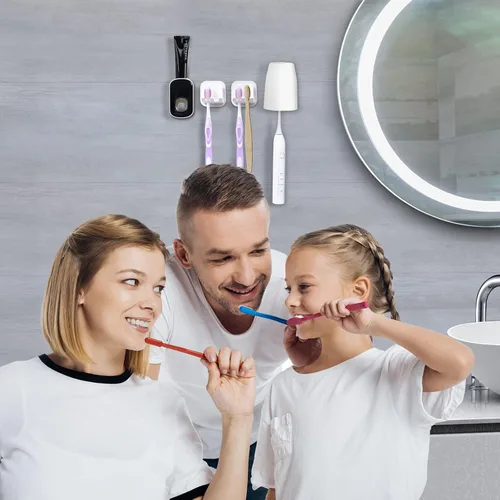 Vista 6 de BIAHE - Paquete de 2 soportes para cepillos de dientes montado en la pared, organizador autoadhesivo para cepillos de dientes, soporte de plástico