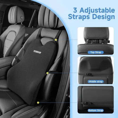 Vista 4 de Teemour Almohada de apoyo lumbar para automóvil, camión, accesorios de espuma viscoelástica, cojín de respaldo para asiento de conducción, soporte