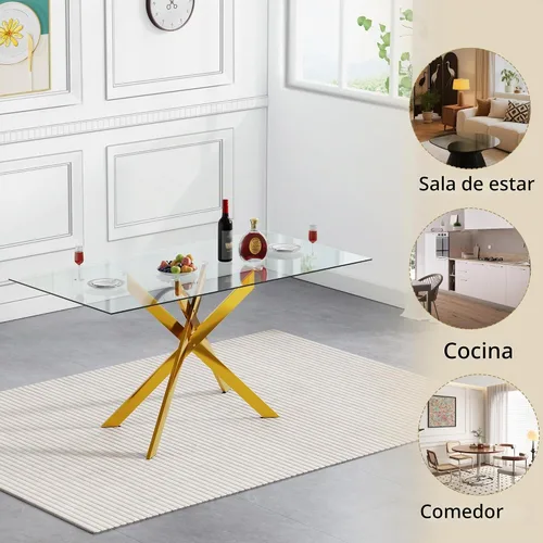 Vista 7 de Juego de mesa de comedor de cristal de 5 piezas para 4, moderno juego de mesa de cocina rectangular de vidrio templado transparente de 51.18
