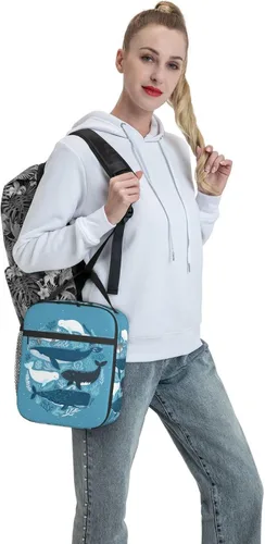 Vista 7 de Bolsa de almuerzo con diseño de animales marinos y ballena oceánica, lonchera reutilizable, impermeable, portátil, para hombres y niños