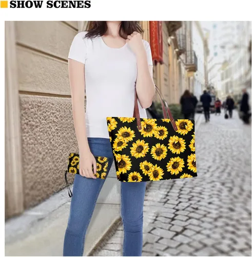 Vista 6 de Suhoaziia Juego de bolsos para mujer, diseño de perro salchicha, con asa superior, para mujer, con cartera de piel sintética