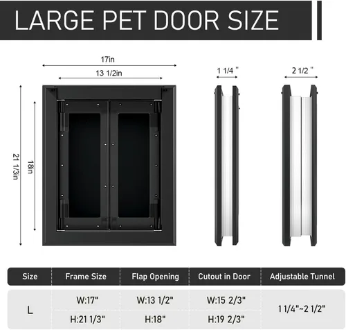 Vista 6 de 【PATAPLUS】 Puerta grande de aluminio para perros estilo francés, solapas magnéticas dobles resistentes, con túnel telescópico de aluminio, puerta