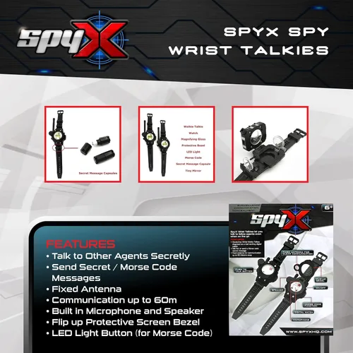 Vista 3 de SpyX / Spy Wrist Talkies. 8-1 Walkie Talkies multifuncional Toy Spy Watch para niños. Reloj espía de radio bidireccional manos libres para agente