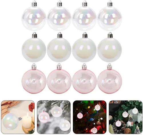 Vista 6 de ABOOFAN Bolas de adornos iridiscentes de Navidad de 3.1 in, 12 piezas de plástico para árbol de Navidad, decoración de esferas pequeñas redondas