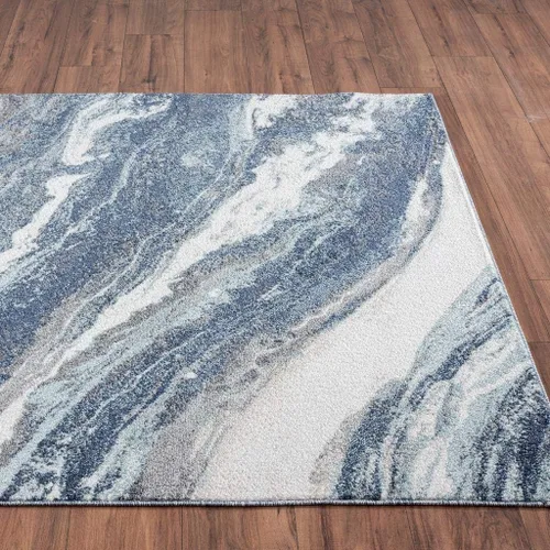 Vista 9 de LUXE WEAVERS - Alfombra abstracta Art Déco, color azul, 5 x 7 Patrón de remolino de mármol, pila media, alfombra de sala de estar