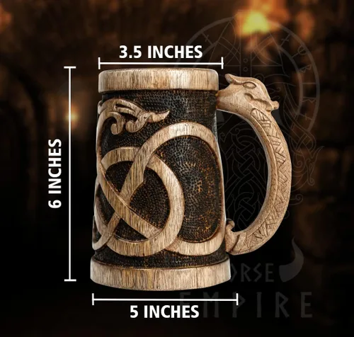 Vista 7 de Jarra de Cerveza de Madera Premium 20Oz Estilo Urnes 100% Hecha a Mano Jarra de Cerveza Accesorios de Vino Regalos Vikingos Regalo Medieval Tankard