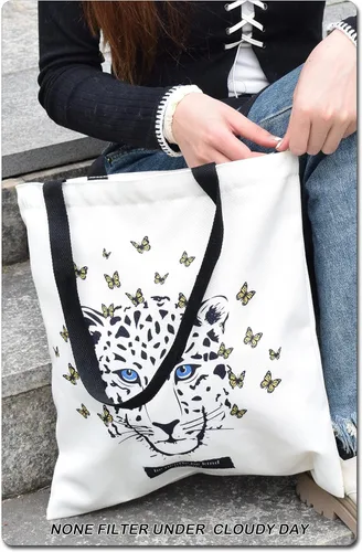 Vista 6 de TeeYee Bolsa de lona para compras, bolsa de playa ligera con asas, bolsas de comestibles reutilizables, adecuadas para actividades de regalo