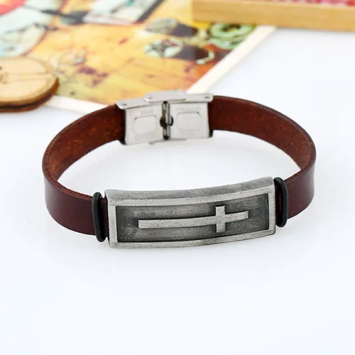 Vista 3 de More Fun - Pulsera ancha de cuero marrón estilo vintage con cierre de metal