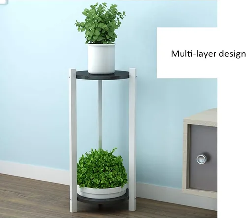Vista 3 de Diseño de doble capa interior de soporte de flores,Soporte de maceta de madera maciza,Sala de estar Balcón Planta Soporte impermeable a prueba
